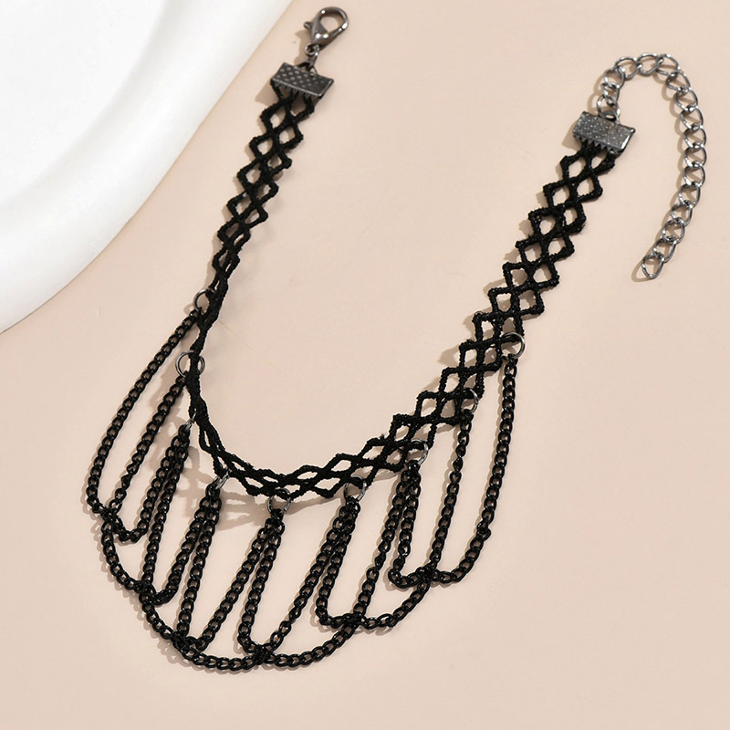 Vintage Black Lace Anklet with Hanging Chain Details